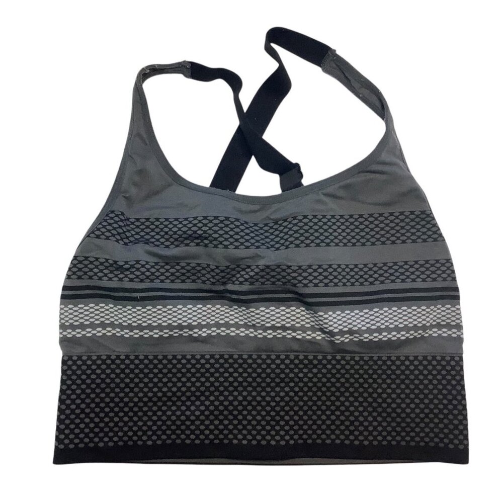 Spalding Womens Gray & Black Striped Sports‎ Bra Crisscross Back M/M